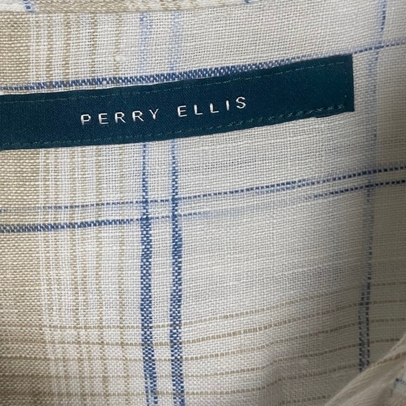 Perry Ellis 100% linen plaid short sleeve shirt size large - Picture 3 of 7